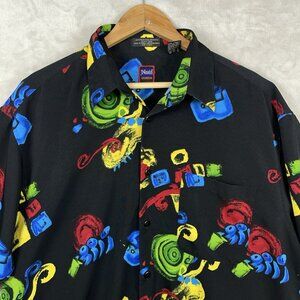 Vintage 90s Novin Collection Peach Skin Shirt XL Abstract Geometric Fresh Prince